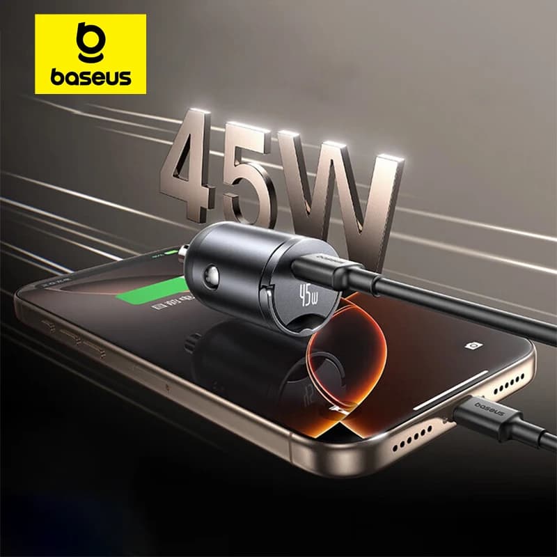 شاحن سيارة Baseus 45W شحن سريع UFCS PPS QC PD للأجهزة اللوحية آيفون 17 16 15 14 سامسونج شاومي هواوي شاحن سيارة صغير