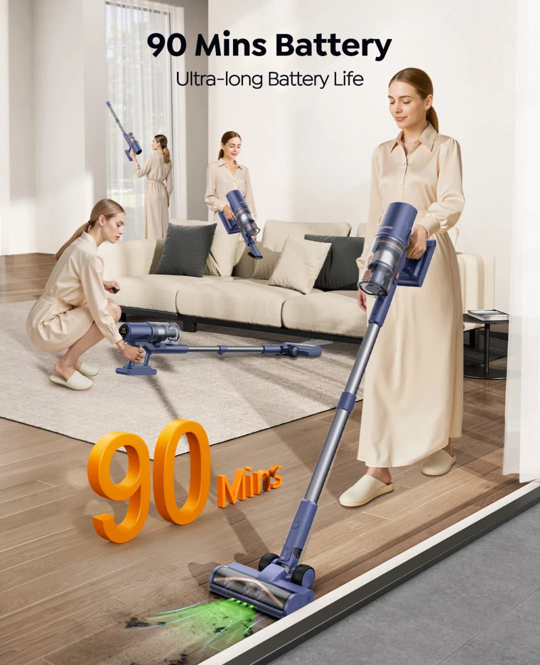 Laresar V11 650W 75000PA Ultra-Strong Cordless Vacuum Cleaner,90 Min Long Runtime,Removable Battery & Smart Display Vacuum - 3
