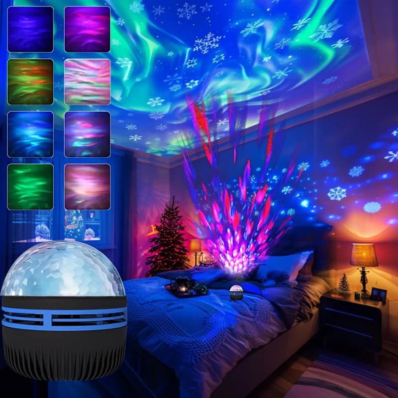 جهاز عرض أجواء LED لأضواء الشمال، 7 أوضاع، إسقاط دوران النجوم، يعمل بالـ USB، تحكم عن بعد، لديكور غرفة النوم