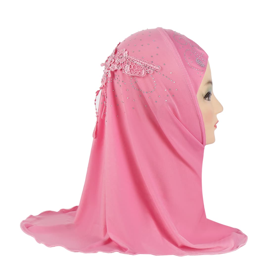 حجاب أميرة جميل للبنات الصغيرات مع دانتيل في الخلف، يناسب الأطفال من 2 إلى 5 سنوات، وشاح رأس إسلامي - 4