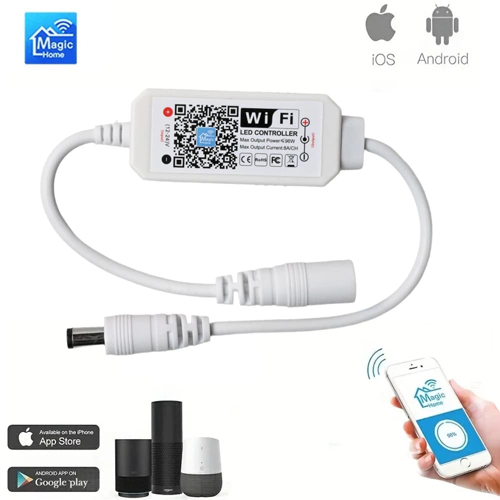 تحكم ذكي عبر Wi-Fi لإضاءة LED، DC 12V/24V، تطبيق MAGIC، تحكم صوتي عن بعد، لإضاءة LED أحادية اللون