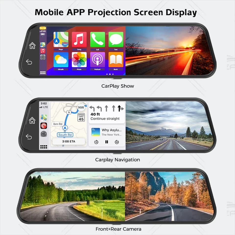 4K HD Car DVR Touch Screen Carplay & Android Auto Dash Cam Night Vision Video Recorder Driving Recorder - 5