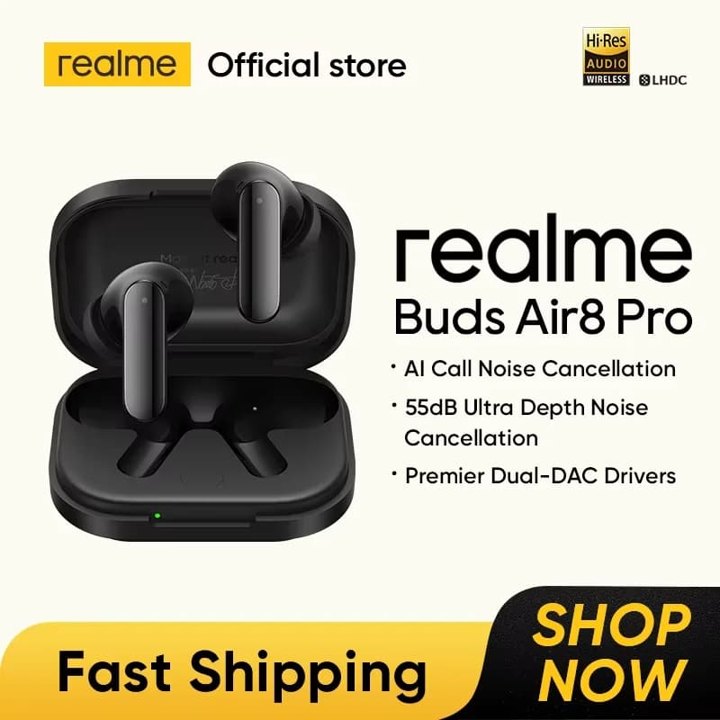 الإصدار العالمي ريالمي Buds Air 8 Pro سماعات TWS إلغاء ضوضاء 55 ديسيبل سماعات لاسلكية حقيقية بلوتوث 5.1