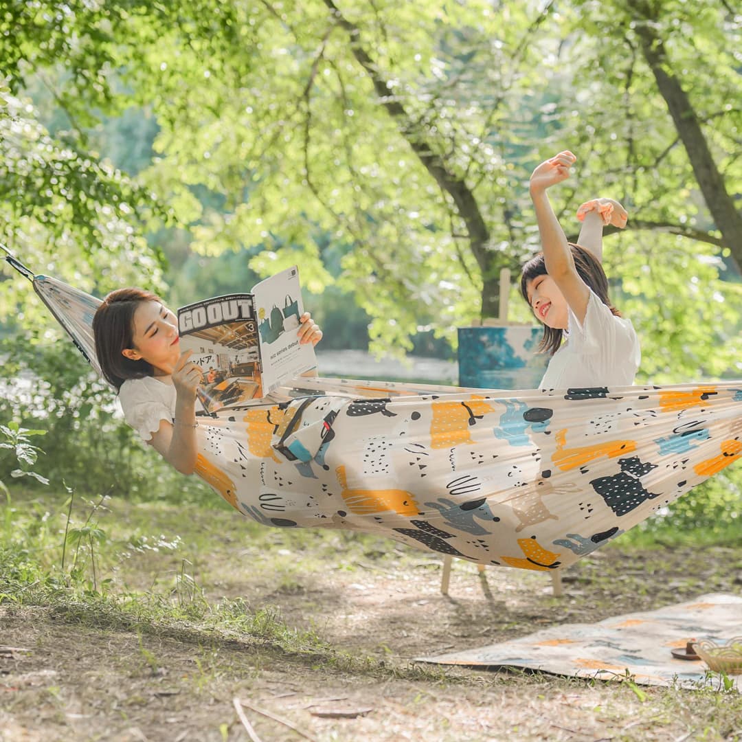 أرجوحة Naturehike بطباعة للأباء والأطفال، محمولة، مقاس فردي ومزدوج، للتخييم والمشي في الهواء الطلق والحديقة - 2