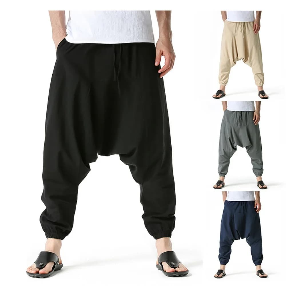 Men Cotton and Linen Pants Harem Pants Baggy Casual Oversize Loose Joggers Wide Leg Pants Yoga Drop Crotch Trousers Hip Hop - 2