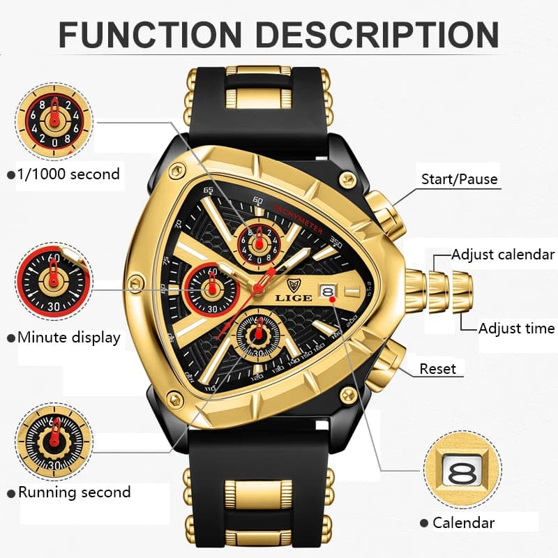LIGE New Waterproof Watch for Men Military Sport Mens Watches Top Brand Luxury Fashion Silicone Quartz Chronograph Wristwatch - 3