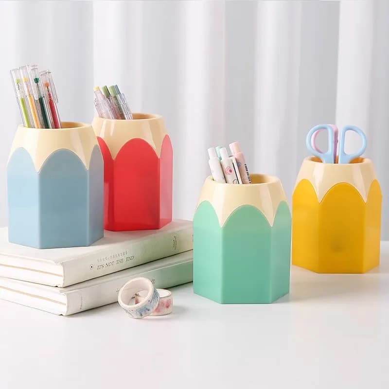 حامل أقلام لطيف منظم مكتب صندوق تخزين أدوات مكتبية حامل أقلام بفتحة كبيرة منظم فرش مكياج إكسسوارات مكتب - 2