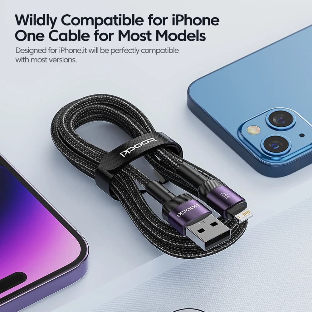Toocki USB Cable For iPhone 14 13 12 Pro Max X XS XR 8 7 Plus iPad Fast Charging Charger Aluminum iP Cable For iPhone Data Cord - 3