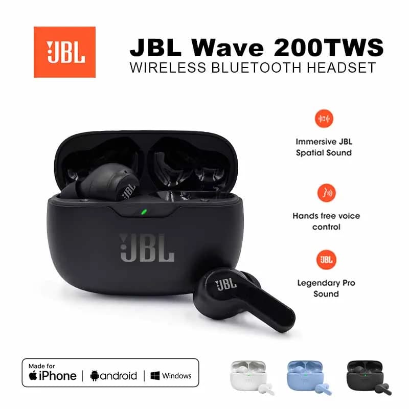 سماعات أذن لاسلكية أصلية من JBL Wave 200TWS، سماعات بلوتوث 5.0 مع ميكروفون، مثالية للرياضة