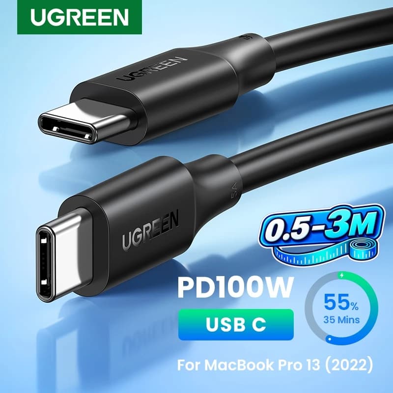 كابل UGREEN، PD 100 واط، من USB C إلى USB C، للشحن السريع، 5 أمبير، 100 واط، لهواتف iPhone 17 و16 وMacBook وiPad
