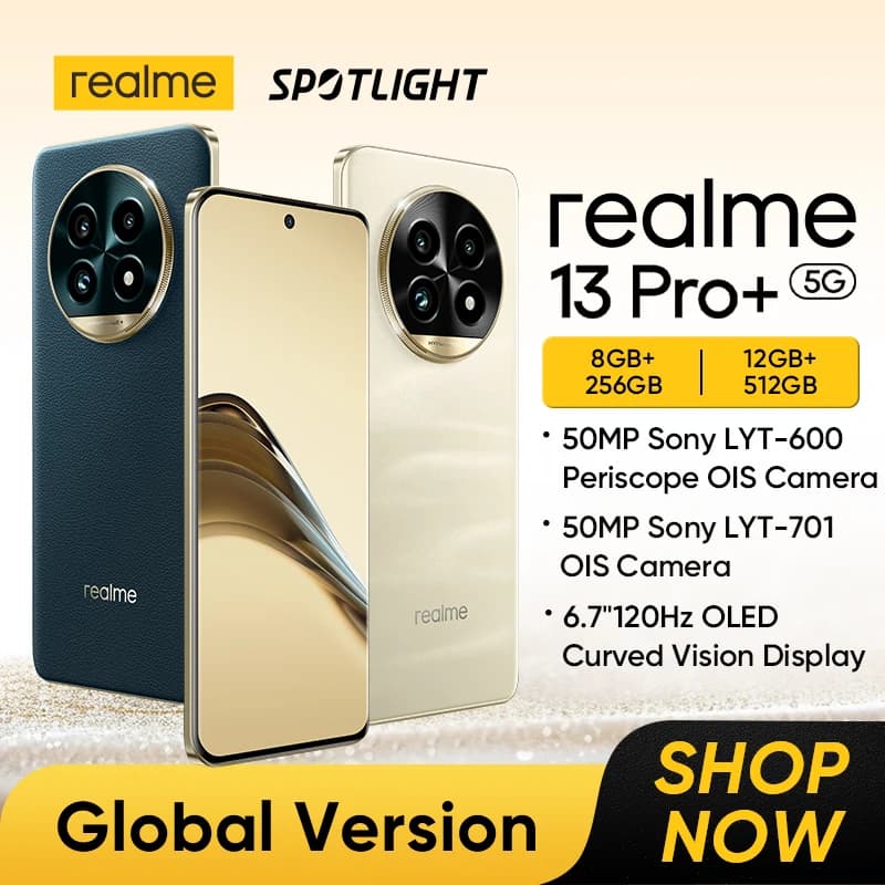 هاتف ذكي realme 13 Pro Plus إصدار عالمي، معالج Snapdragon 7s Gen 2 5G، كاميرا Sony LYT-600 Periscope مع مثبت صورة بصري، تصوير ذكاء اصطناعي، NFC