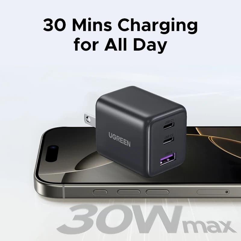 【قابس US】 شاحن UGREEN 20 واط 30 واط GaN Mini PD 3.0 شاحن هاتف USB C لجهاز iPhone 16 و15 و14 Pro وSamsung S25 وXiaomi Tablet وiPad Air - 2