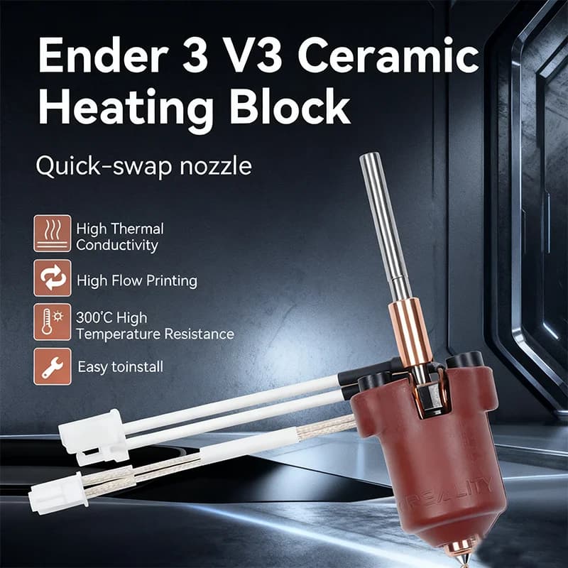 كرياليتي رسمي إيندر 3 V3 بلس/3 V3 عدة كتلة تسخين خزفية، مع فوهة مدمجة تدعم 300°C درجة حرارة عالية للطباعة ثلاثية الأبعاد - 2