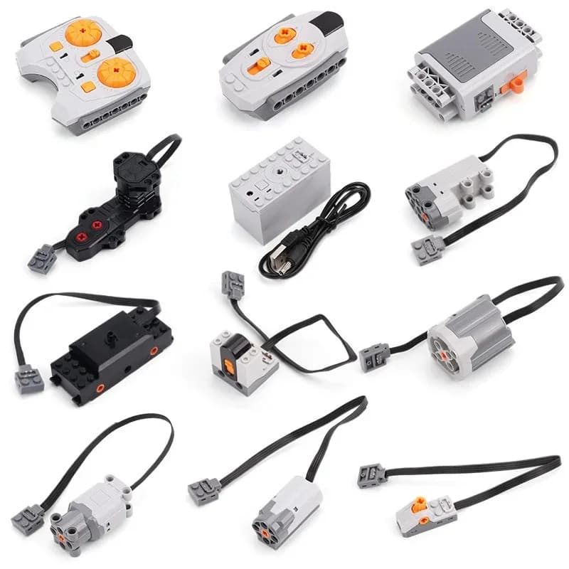 مجموعة محرك كهربائي لسيارة التحكم عن بعد مع صندوق بطارية ومفتاح إضاءة LED ووظيفة طاقة MOC مكعبات بناء سيارات ألعاب محرك - 2
