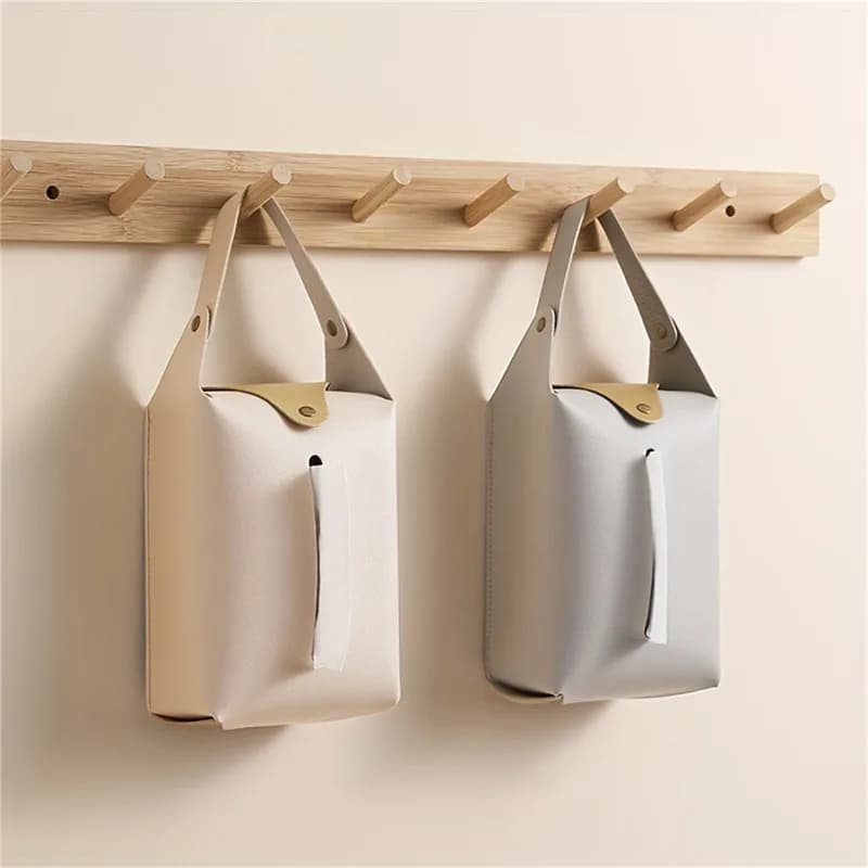 Car tissue box holder Leather car console armrest napkin box visor back tissue box with retaining strap - 2