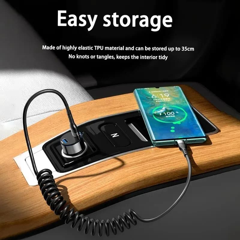 USB نوع C 66 واط سيارة 5A شحن سريع نوع C إلى نوع C كابل تلسكوبي آيفون 15 سامسونج هواوي Xiaomi Redmi OnePlus - 3