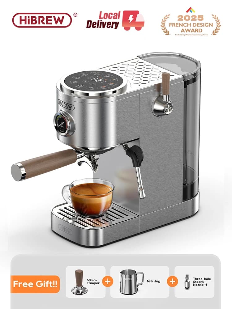 ماكينة قهوة إسبريسو شبه أوتوماتيكية من HiBREW قابلة لتعديل درجة الحرارة على 3 مستويات بارد/ساخن 20 بار ماكينة كابتشينو H13