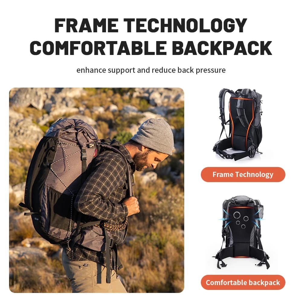 حقيبة ظهر تخييم Naturehike سعة 60+5 لتر، حقيبة تسلق مقاومة للماء، حقيبة ظهر خفيفة الوزن للسفر، حقيبة ظهر للرجال للتنزه في الهواء الطلق - 2