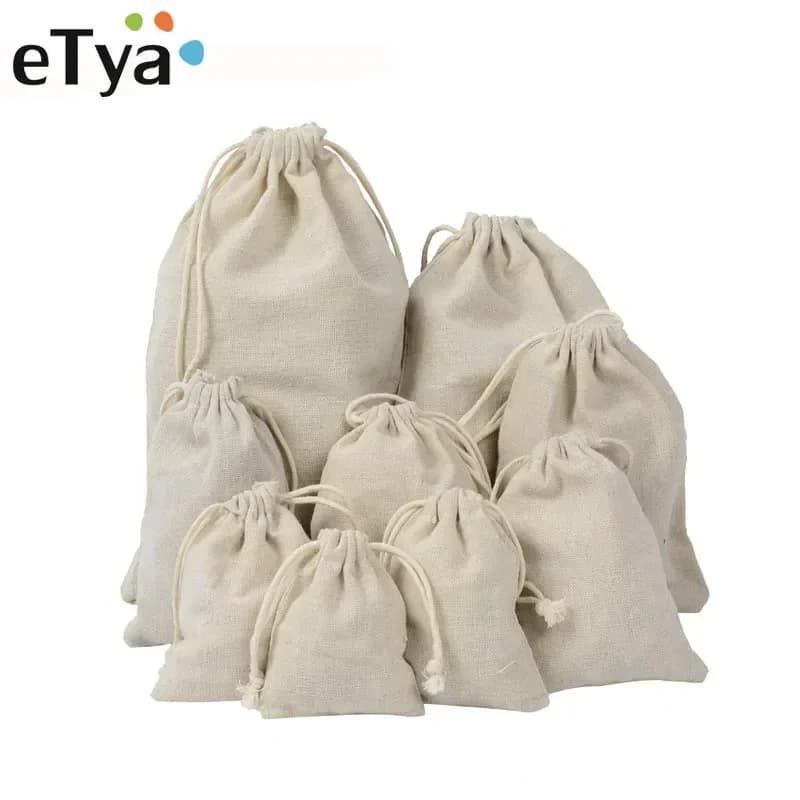 حقيبة قطنية يدوية الصنع من eTya مع رباط، منظم للسفر للرجال والنساء، حقيبة تسوق قابلة لإعادة الاستخدام، حقيبة تخزين أمتعة نسائية