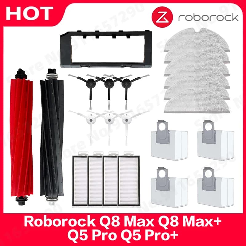 قطع غيار استبدال روبوت تنظيف Roborock Q8 Max Q8 Max+ Q5 Pro Q5 Pro+، فرشاة جانبية رئيسية، فلتر Hepa، ممسحة، كيس غبار، إكسسوارات