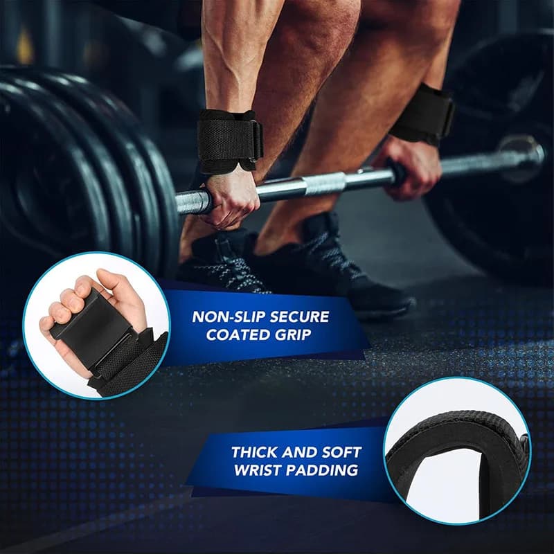 1PairWeight Lifting Hook Grips With Wrist Wraps Hand-Bar Wrist Strap Gym Fitness Hook Weight Strap Pull-Ups Power Lifting Gloves - 5