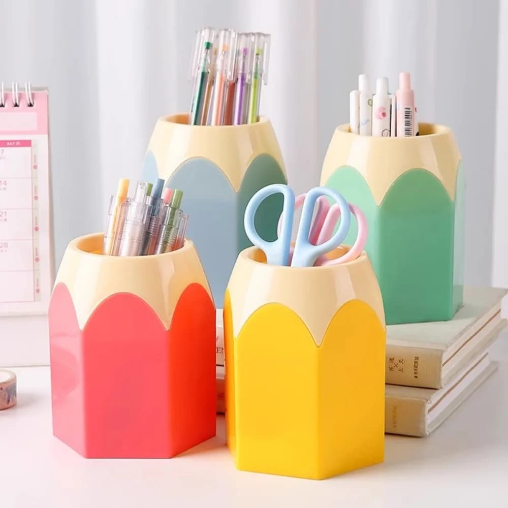 حامل أقلام لطيف منظم مكتب صندوق تخزين أدوات مكتبية حامل أقلام بفتحة كبيرة منظم فرش مكياج إكسسوارات مكتب