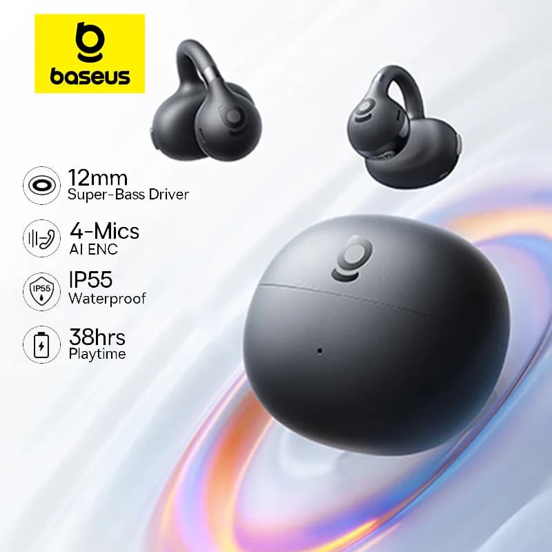 سماعات أذن كليب Baseus BC1 مفتوحة الأذن لاسلكية بلوتوث 6.0 سماعات رياضية كليب مع 4 ميكروفونات وباس قوي IP55