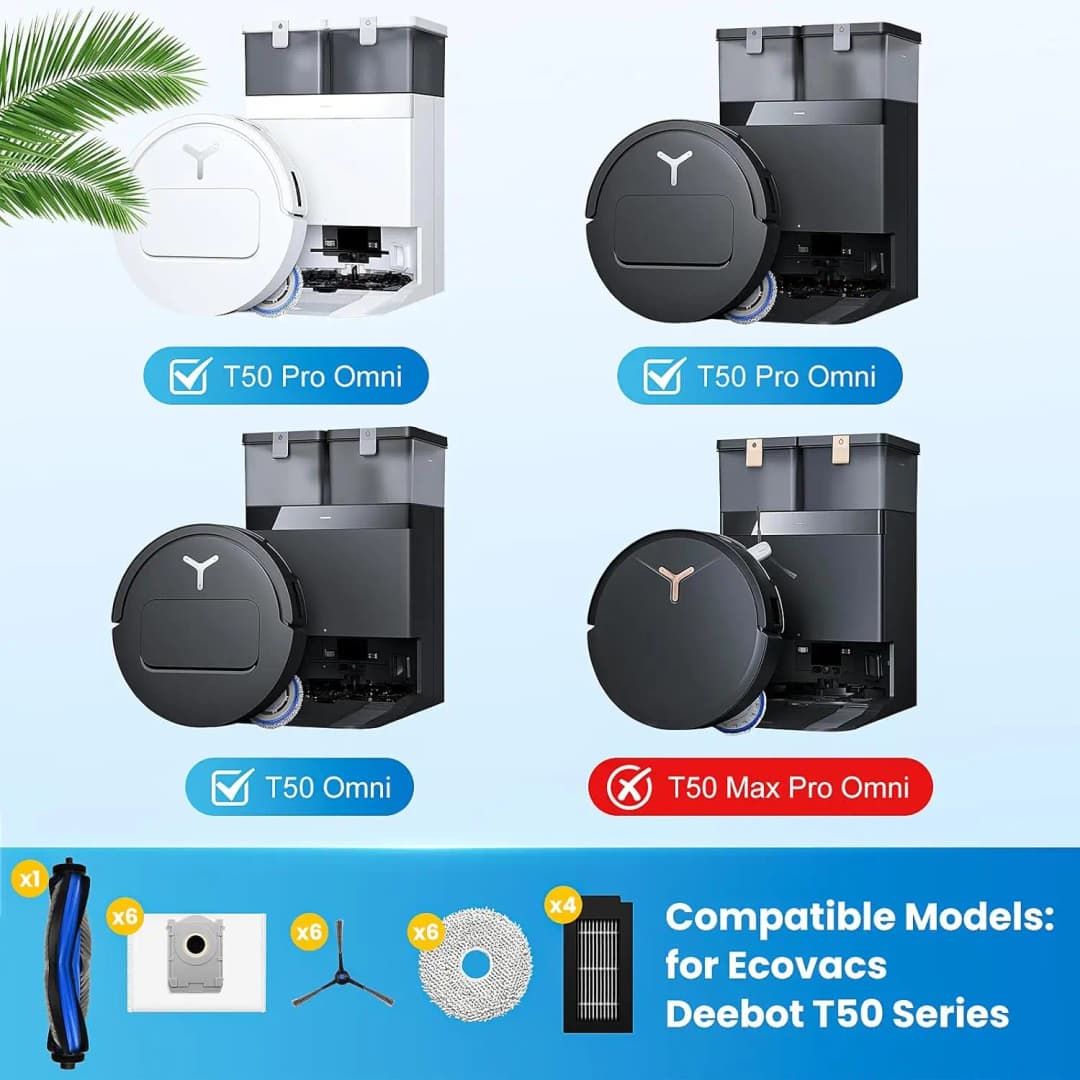 إكسسوارات ECOVACS T50 PRO OMNI / T50 OMNI فرش جانبية رئيسية مناشف ممسحة فلاتر HEPA أكياس غبار قطع غيار مكنسة روبوت - 2