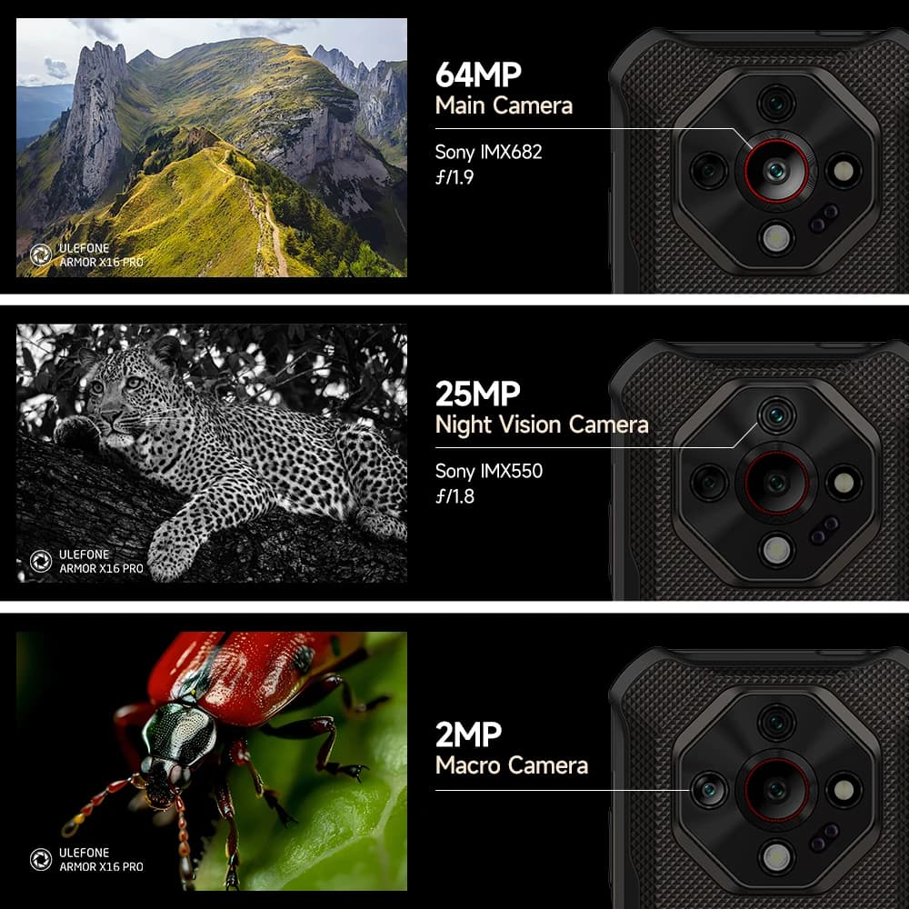 هاتف Ulefone Armor X16 Pro 5G المتين ببطارية 10360 مللي أمبير في الساعة وذاكرة وصول عشوائي 16 جيجابايت وذاكرة قراءة فقط 256 جيجابايت وشاشة 120 هرتز مقاس 6.56 بوصة مزود بتقنية NFC ونظام أندرويد مع Google Gemini - 6