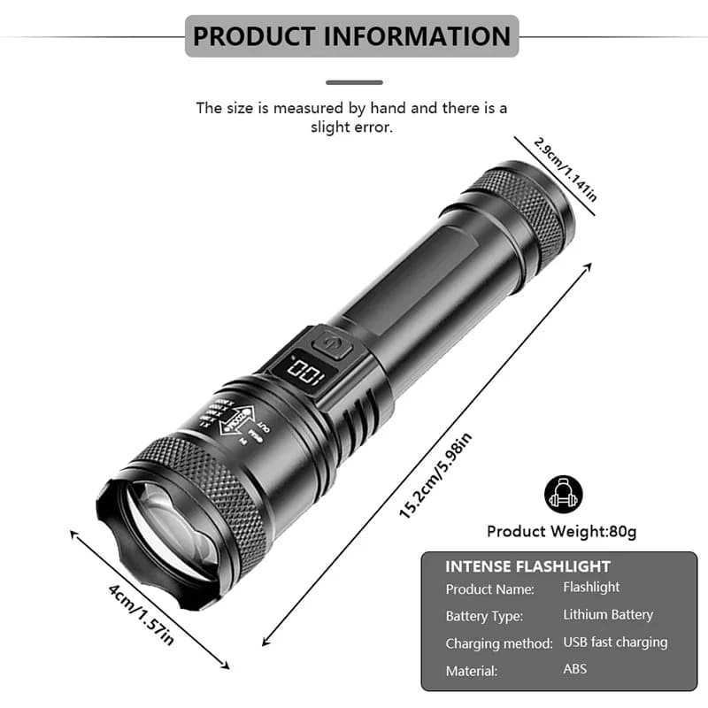 2000LM كشاف LED فائق السطوع P50 كشاف طوارئ تكتيكي EDC زووم تلسكوبي يدوي مع بطارية 14500/18650 - 6