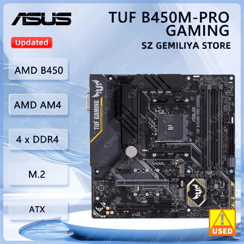 لوحة أم ASUS B450M TUF B450M-PRO GAMING AM4 تدعم معالجات Ryzen 5 5600G و5700 و5300G و3900 و1500، ذاكرة DDR4 64GB، M.2 ATX
