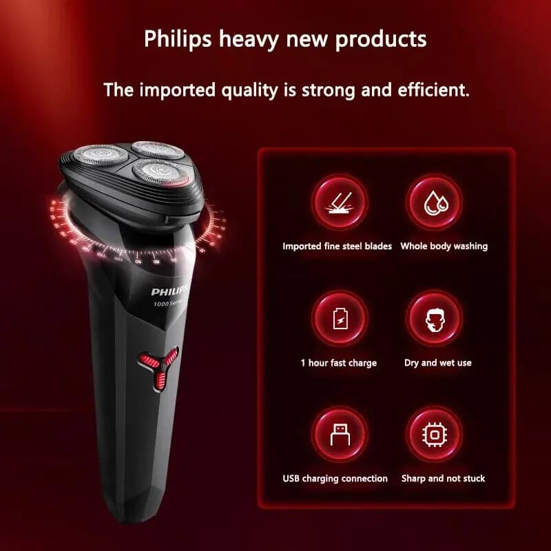 PHILIPS ماكينة حلاقة كهربائية S1113 شحن USB شفرة PowerCut من الفولاذ المقاوم للصدأ رأس ثلاثي عائم حلاقة سريعة للرجال - 2