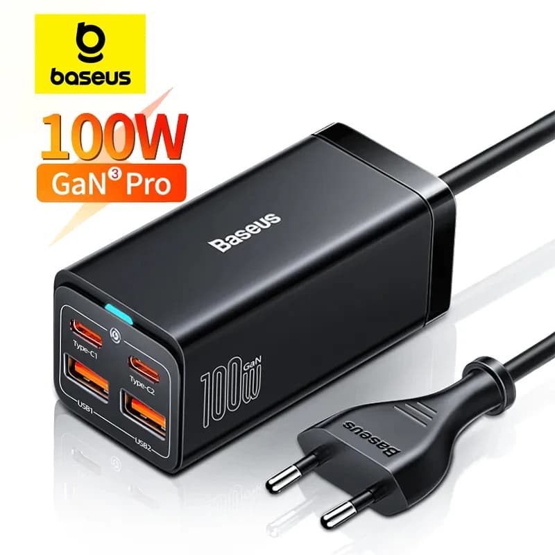 شاحن سطح مكتب Baseus GaN3 بقدرة 100/65 واط، شحن سريع QC 3.04.0، شاحن هاتف USB C Type C، متوافق مع iPhone15 وHuawei وXiaomi وMacBook