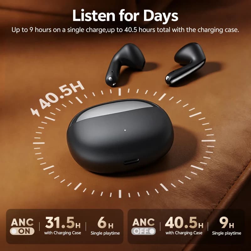 سماعات أذن لاسلكية QCY AilyBuds E50 إلغاء ضوضاء متكيف في الوقت الفعلي بلوتوث 6.0 LDAC Hi-Res 6 ميكروفونات مكالمات HD متعددة النقاط - 5