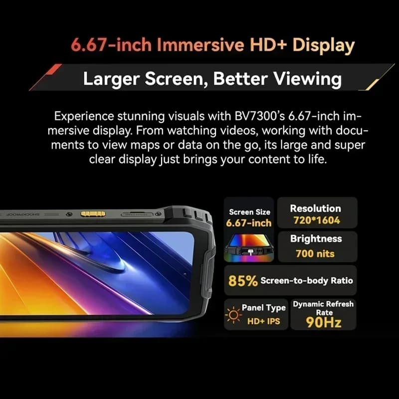 Blackview BV7300 Rugged Smartphone 6.67'' HD+ IPS 90Hz Display Dual Camping Light  15000mAh 45W Fast Charge NFC Android 14 - 6