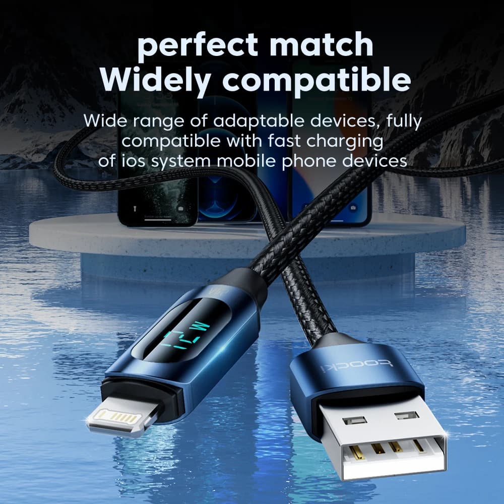 Toocki USB iPhone Data Cable LED Display Multi-color 2.4A Fast Charging Charger iP Cable for iPhone 14 13 12 Pro Max X XS iPad - 3