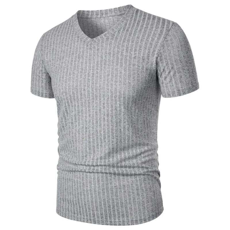 Summer Men's Short Sleeve Muscle T Shirts Stretch V Neck Bodybuilding Lightweight Streetwear Workout Tee Shirts Ribbed Shirt - 2