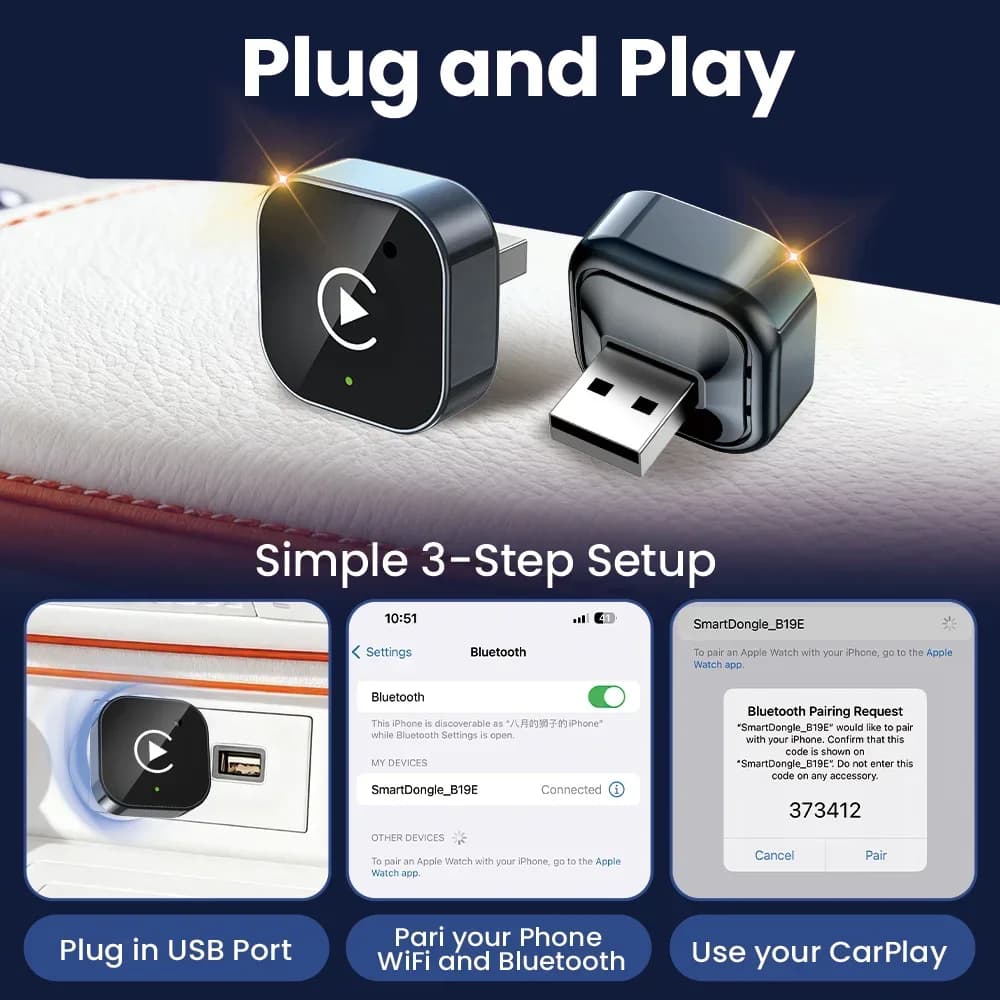 2in1 Wireless CarPlay Android Auto Adapter Plug & Play Dongle AI Smart Box For iPhone Android Fast Connect WiFi Bluetooth ，Audi - 6