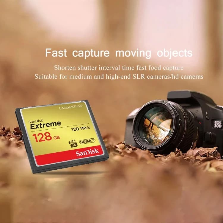 بطاقة ذاكرة فلاش مدمجة SanDisk Extreme بسعة 32 جيجابايت و64 جيجابايت و128 جيجابايت، بطاقة CF لكاميرات DSLR وكاميرات الفيديو عالية الدقة وبطاقات الفيديو HD - 6