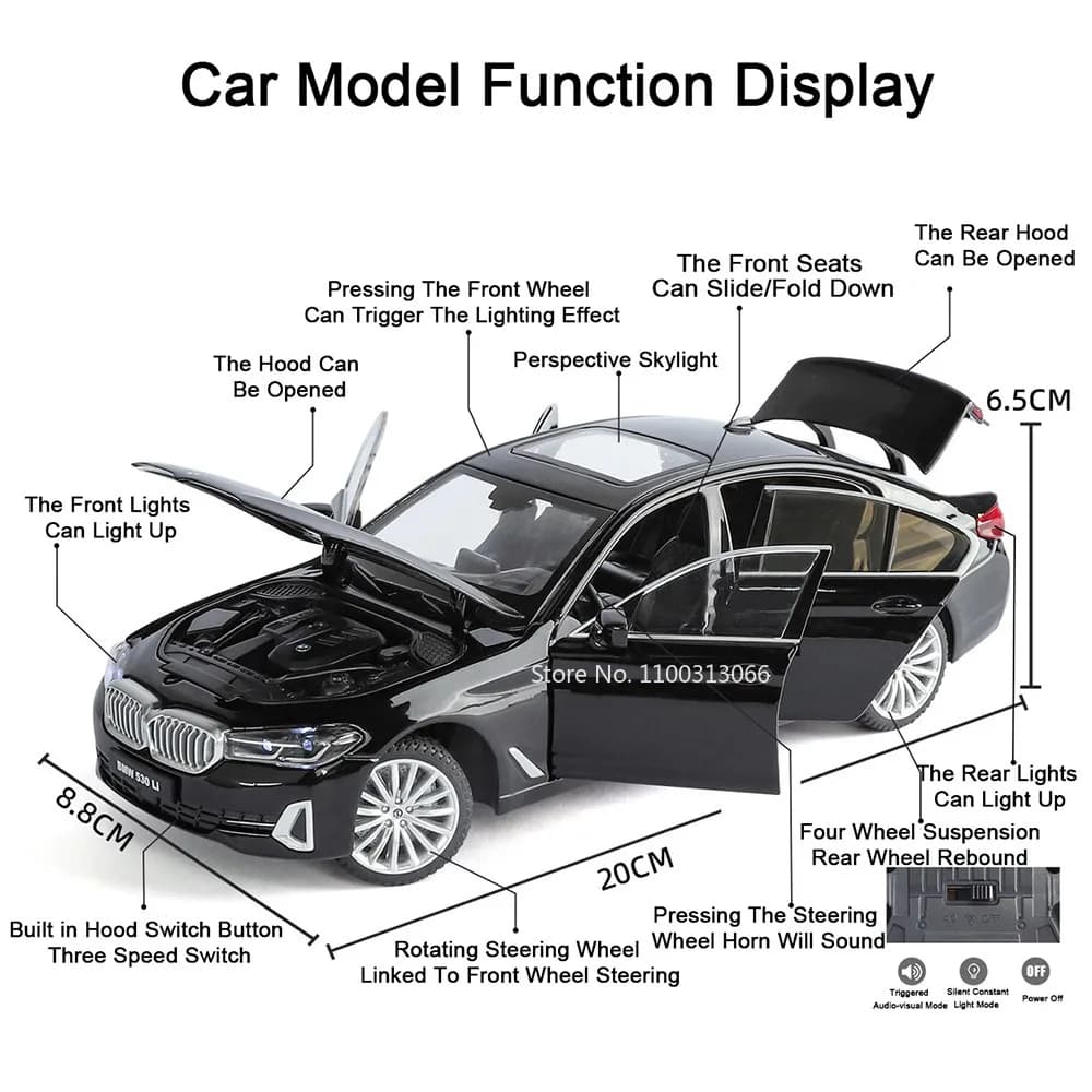 1:24 5 Series 530Li M4 Model Toys Cars Alloy Diecast Wheel Pull Back Miniature Car Doors Opened Vehicle Perfect Gifts for Kids - 2