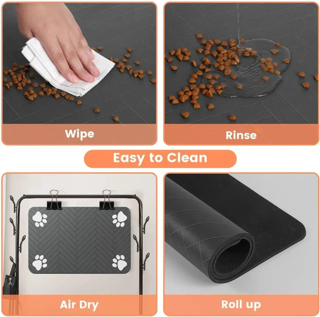 Pet Feeding Mat-Absorbent Pet Placemat Rubber Backing Quick Dry Water Mat for Dog Cat for Food and Water Bowl with Waterproof - 4