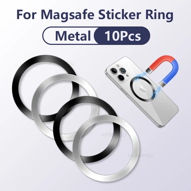 10 قطع لوحة معدنية مغناطيسية مع حلقة وملصق حديدي للشحن اللاسلكي المتوافق مع Apple Magsafe