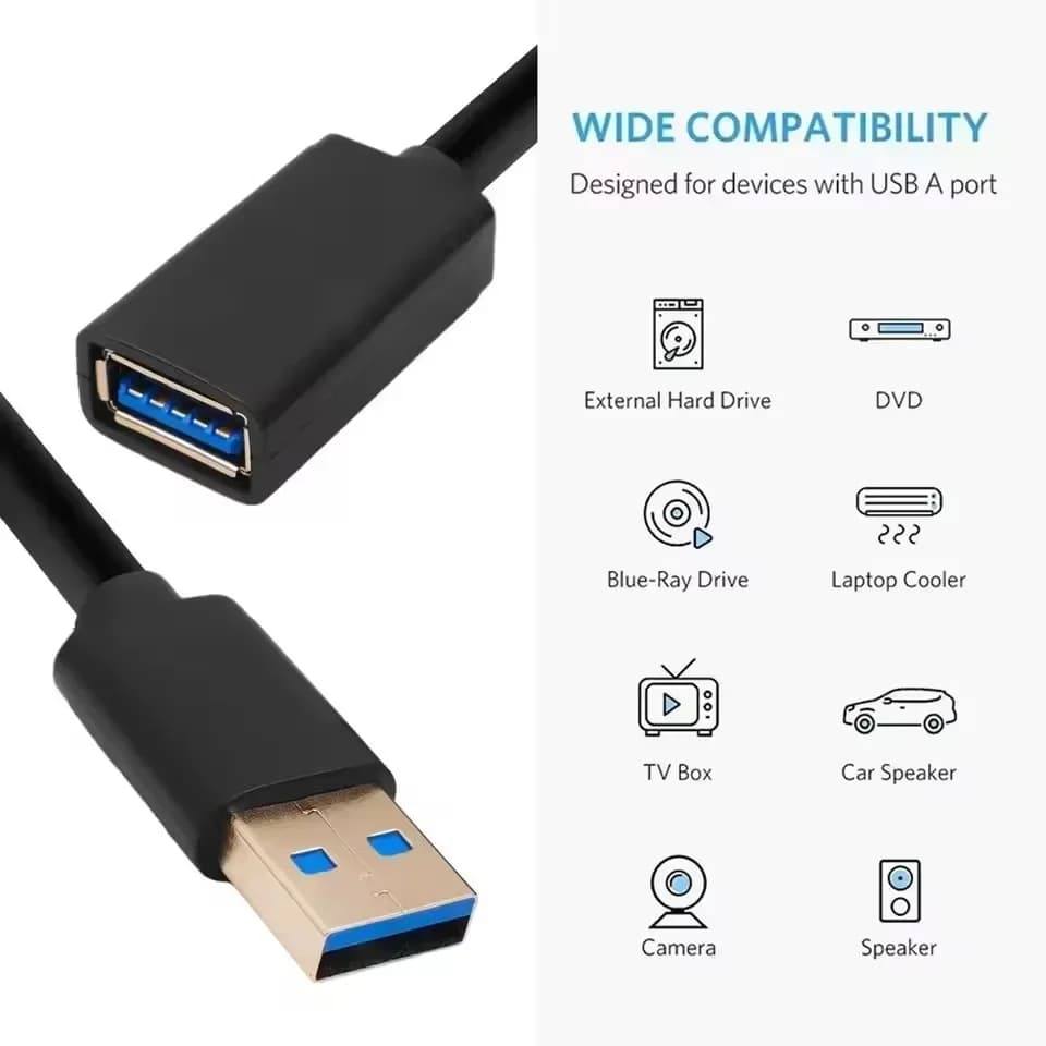كابل تمديد USB 3.0 و2.0، سلك موسع عالي السرعة للتلفزيون الذكي، SSD، Xbox One، والكمبيوتر المحمول - أطوال 1 متر، 2 متر، 3 أمتار - 5