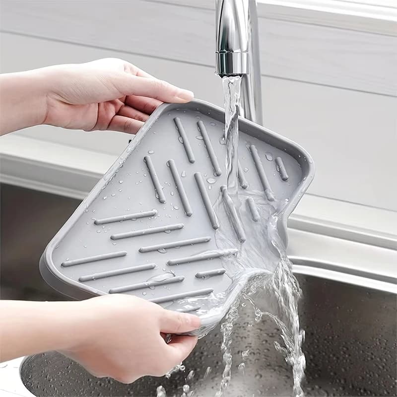 1/2pcs Kitchen Sink Silicone Tray With Drain Soap Sponge Storage Holder Countertop Sink Scrubber Brush Soap Storage Rack - 2