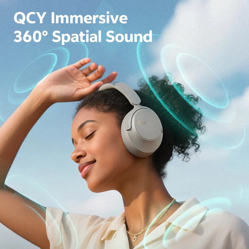 سماعات رأس QCY لاسلكية بلوتوث 6.0 H3S صوت محيطي ثلاثي الأبعاد سماعات أذن -56dB إلغاء ضوضاء متكيف محرك 53 ملم سماعة رأس قابلة للطي فوق الأذن 102 ساعة - 3