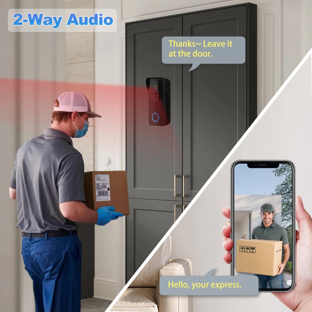 جرس باب فيديو WiFi بدعم 5G و2.4G، دقة 1080P، Tuya Smart، إنتركوم لاسلكي، كاميرا مقاومة للماء - 6