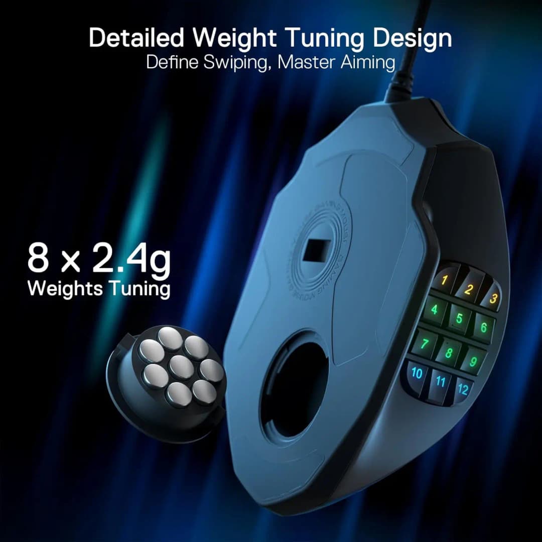 ماوس ألعاب سلكي Redragon M908 بإضاءة LED خلفية RGB، 18 زرًا قابل للبرمجة، دقة 12400 DPI - 3