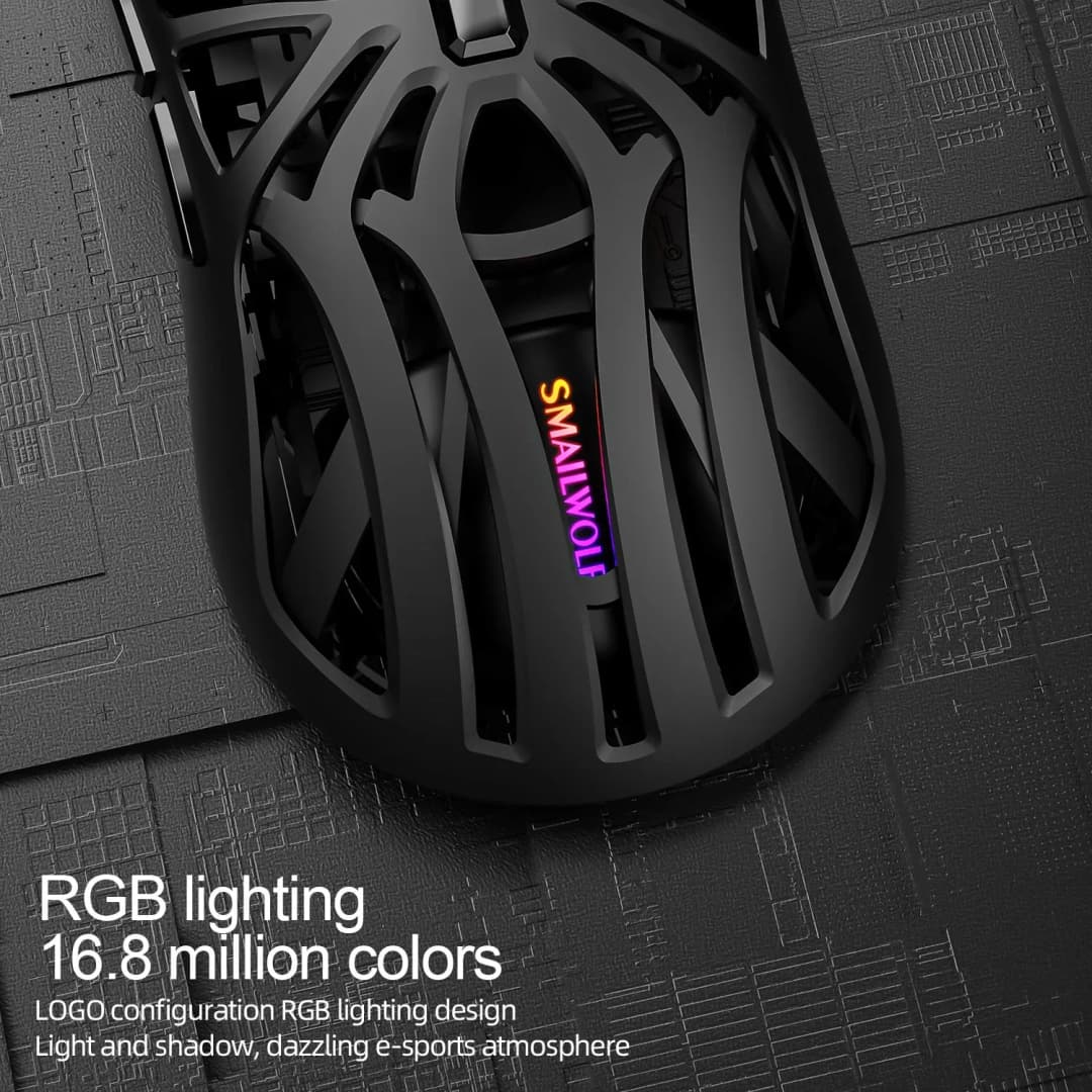 ماوس ألعاب لاسلكي SMILWOLF RS8 بثلاثة أوضاع، بلوتوث 5.1، 2.4G سلكي، 24000 DPI، 6 أزرار، 70 جرام، 1000Hz، إضاءة RGB للاعبي الكمبيوتر - 6