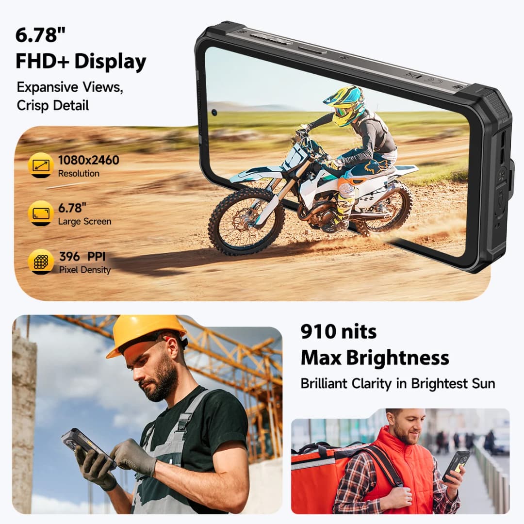 هاتف Ulefone RugKing 5 Pro 4G، هاتف ذكي متين بنظام أندرويد 16، بطارية 20000 مللي أمبير، ذاكرة وصول عشوائي حتى 16 جيجابايت، ذاكرة تخزين 256 جيجابايت، كاميرا ليلية، شاشة 6.78 بوصة FHD+ - 4