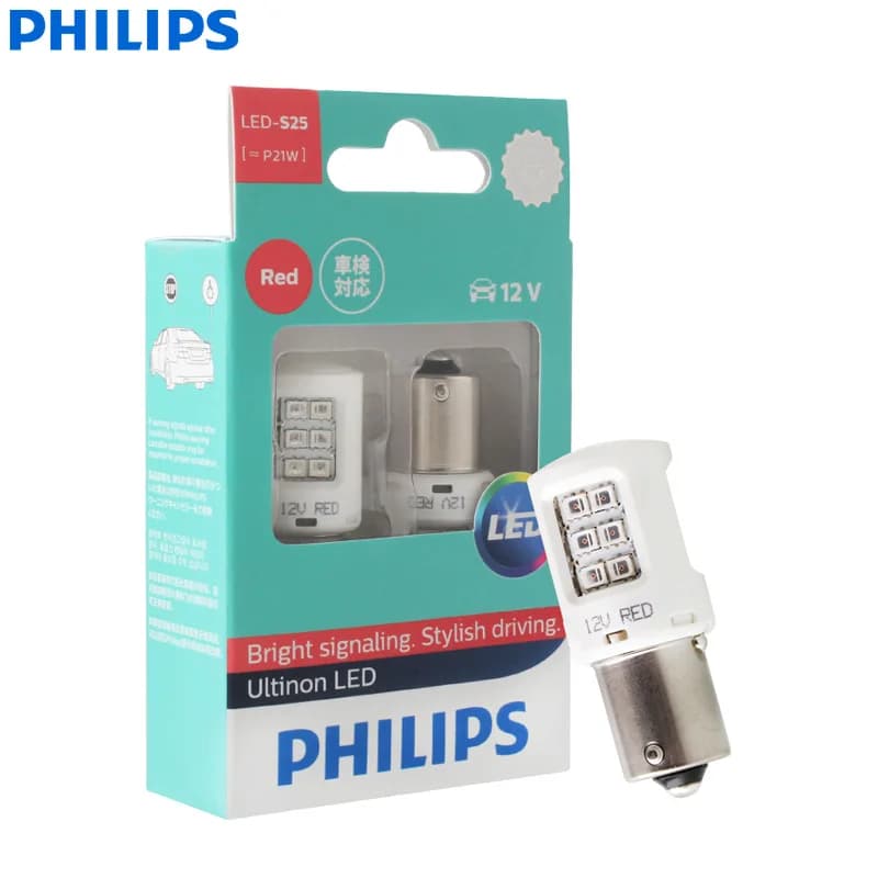 مصابيح إشارة انعطاف LED من فيليبس، P21W، S25، BA15s، لون أحمر، مصابيح خلفية، مصابيح توقف فرامل، 11498ULRX2، زوج - 2